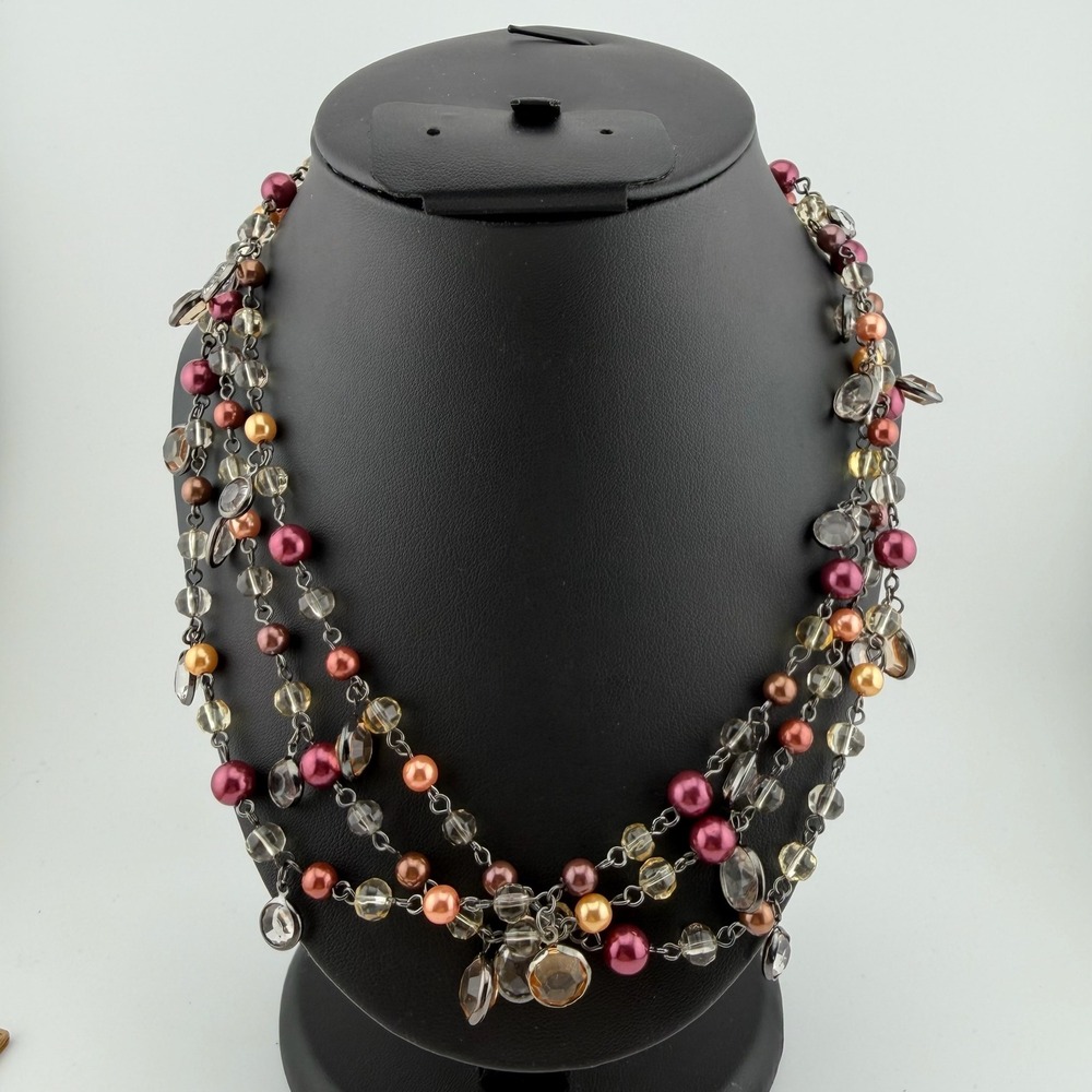 Joan Rivers Long Station Necklace 30in Multi Color Pearl Crystal Gunmetal